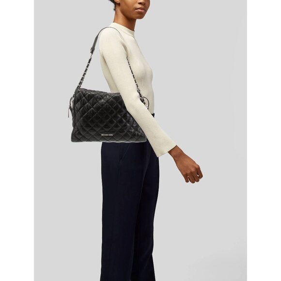 MICHAEL KORS~Rachael~Black Quilted Lambskin Leather Chain Shoulder Bag - Picture 2 of 7